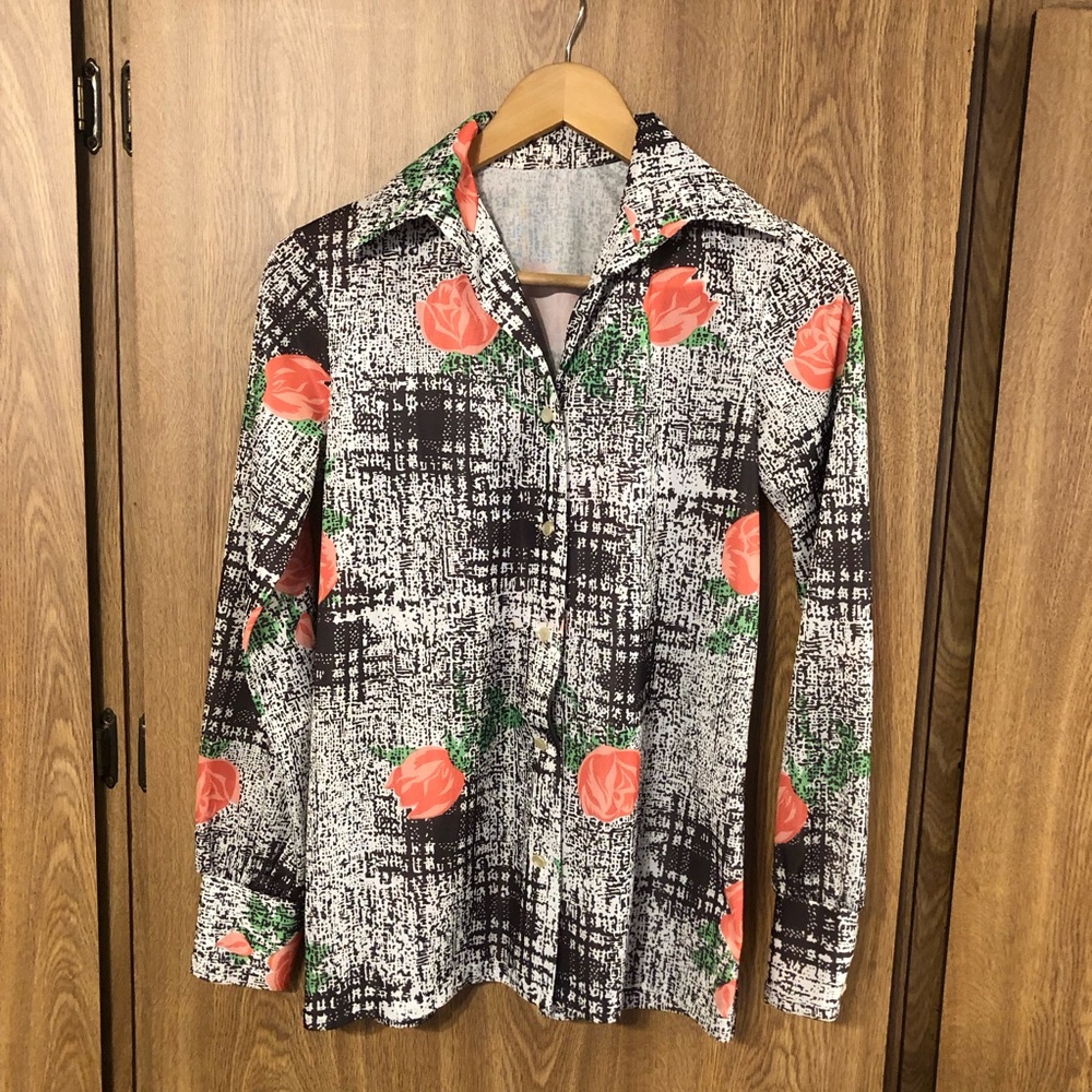 Vintage 1970’s Floral Print Button Down Blouse Shirt